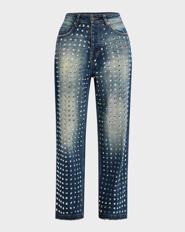 Studded Straight Cropped Jeans